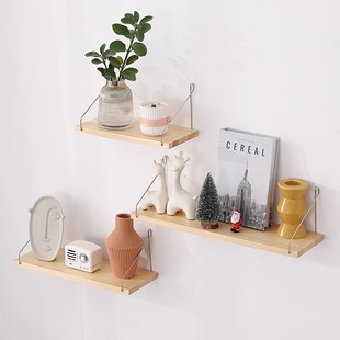 墙上置物架免打孔实木书架一字隔板墙壁层板客厅壁挂花架免打孔