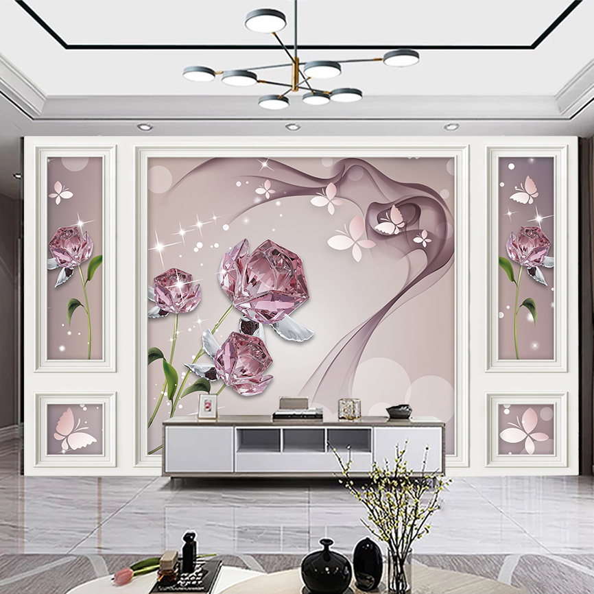 8D电视背景墙壁纸装饰客厅5D现代简约壁画3D影视墙纸家用墙布玫瑰
