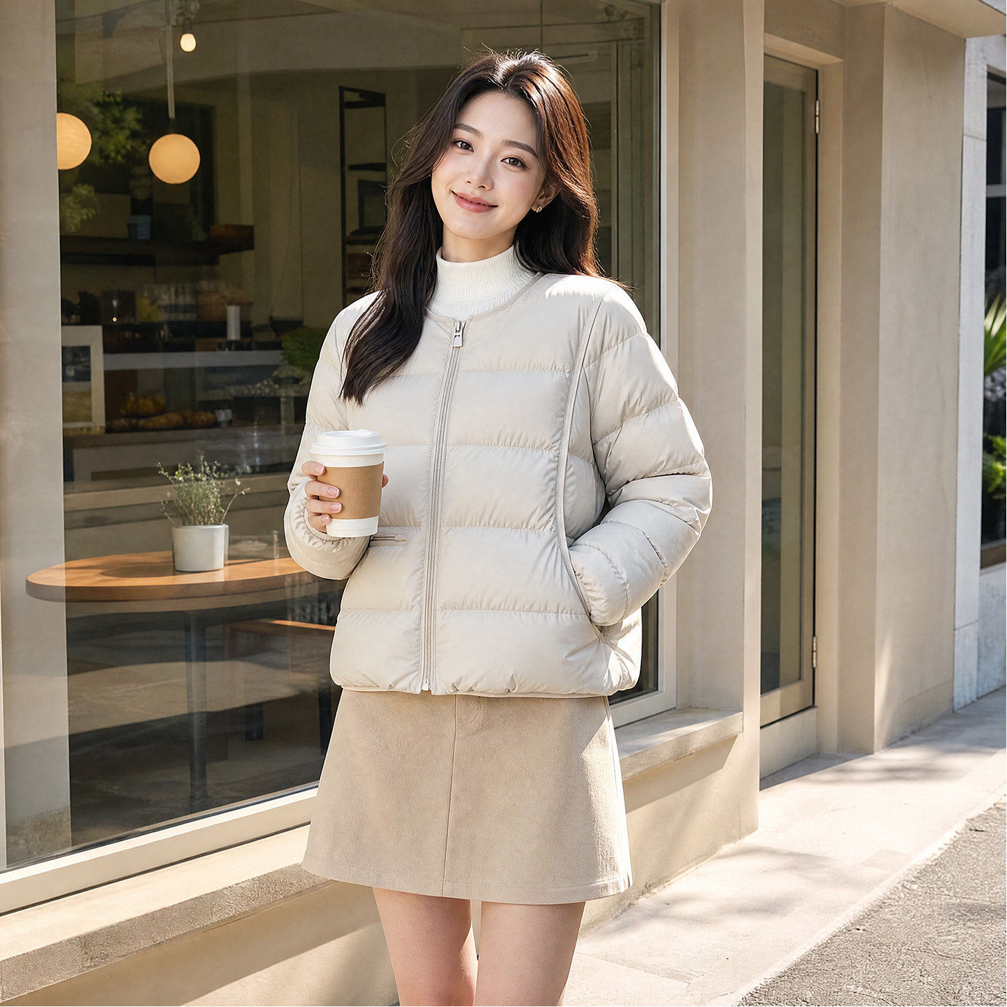 简约气质圆领棉衣女轻薄2