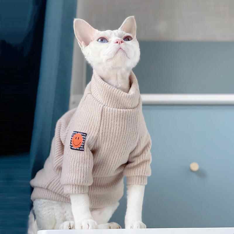 喵酱大人斯芬克斯无毛猫衣服德文冬季高领加厚保暖矮脚宠物猫毛衣图片