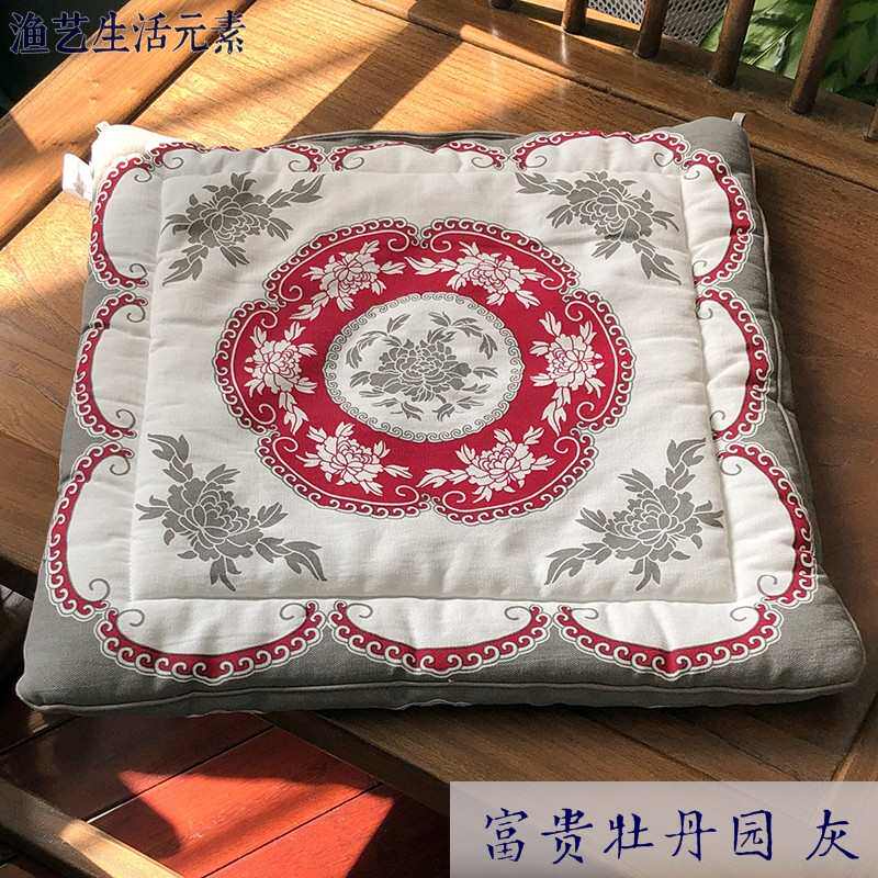 坐垫双面 餐椅垫飘窗榻榻米沙发垫 布络中式手工纯棉布艺富贵牡丹