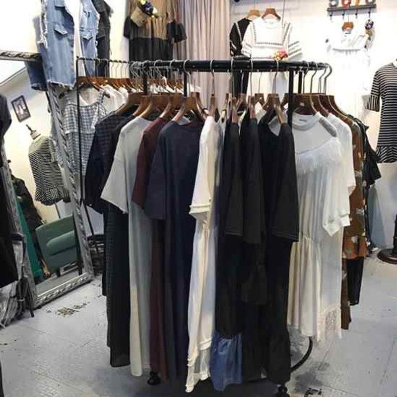 童装店货架圆形服装店陈列落地裤架中岛架衣服展示架女装店挂衣架