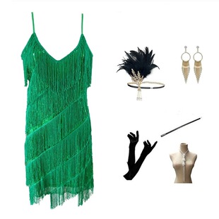 外贸大码女装S-3XL1920S盖茨比套装性感流苏吊带晚礼服短款连衣裙