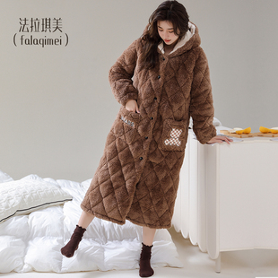 珊瑚绒睡袍女秋冬款三层加厚夹棉长款睡衣女冬季加绒2024新款浴袍
