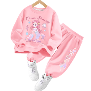 拉夏贝尔联名女童春季套装2026新款春秋运动服儿童卫衣两件套春装