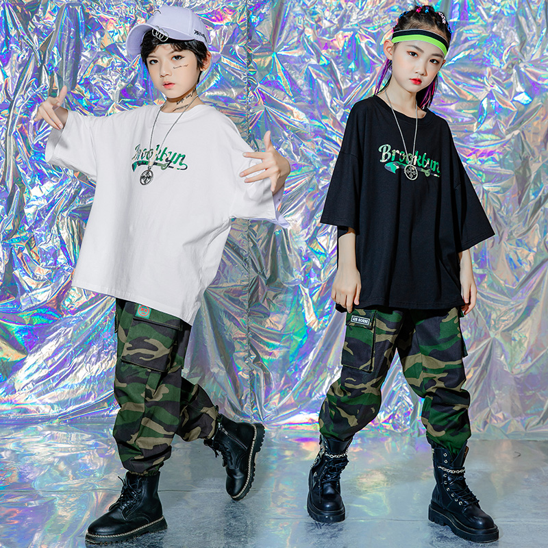 速发儿童街舞服装迷彩军套服童模特走秀表演训少儿爵士舞演出服潮