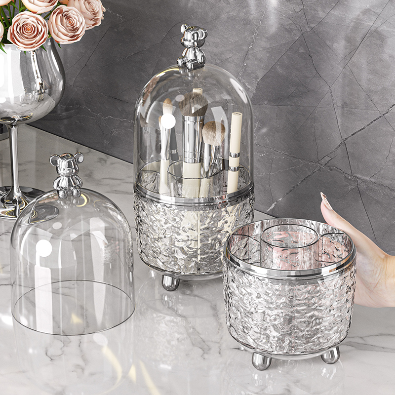 速发水波纹轻奢化妆刷收纳筒可旋转纳尘圆形卧室桌收分隔面防盒置
