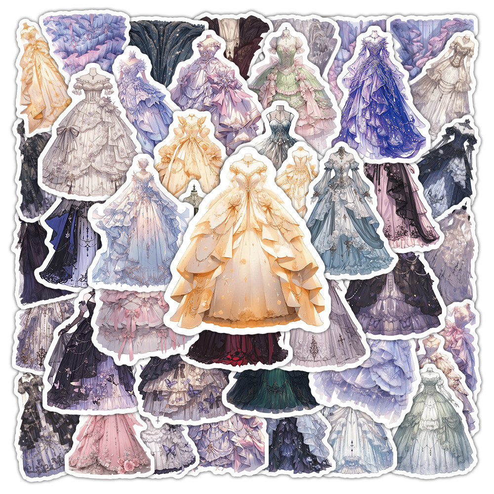 高定公主仙女裙服装贴纸女孩儿童装饰文具手账水杯笔记本防水贴画
