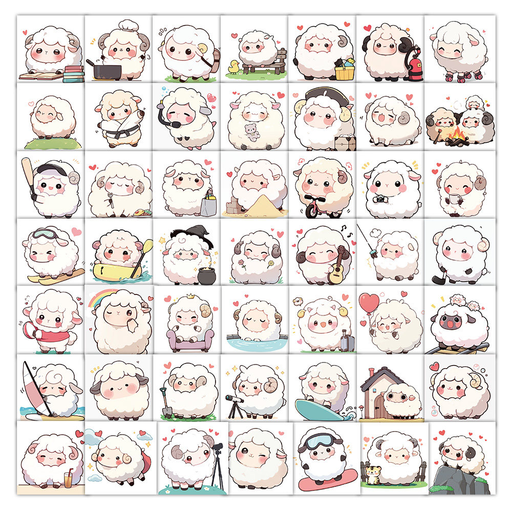 400张可爱小动物日常贴纸卡通小绵羊装饰行李箱笔记本DIY防水贴