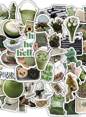 300张绿色系贴纸韩ins风清新高颜值卡通可爱手账素材装饰防水贴画