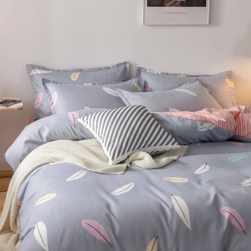 纤俏全棉磨毛加厚纯棉床单床笠三件套礼品床上用品七彩羽毛2.0米