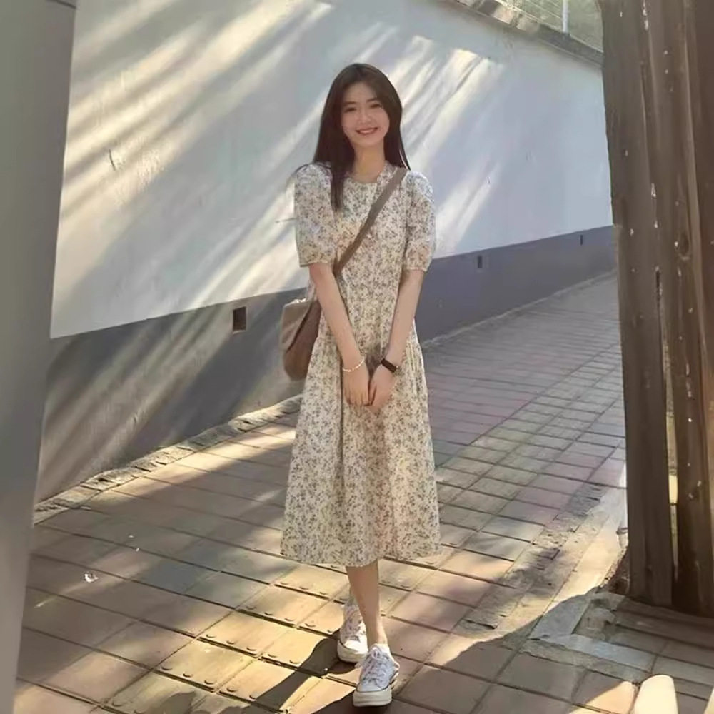 2025年新款夏季女装茶歇桔梗法式碎花连衣裙女春款别致长裙子花色