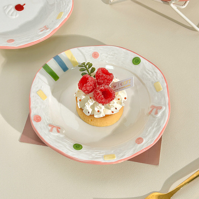 可爱卡通甜品盘餐具陶瓷家用特别好看的盘子小碟子早餐漂亮平盘