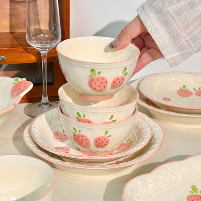 ins风陶瓷好看的米饭碗家用釉下彩餐具高颜值盘子汤面碗2025新款