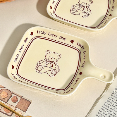 可爱陶瓷带手柄烤盘家用2026新款高颜值烤箱专用烘焙焗饭盘早餐盘