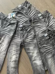 Jixuan Produces American-Style Washed Black Denim 3.0 Cleanft Straight-Leg Slightly Flared High-Street Vibe Style Black and Gray Jeans