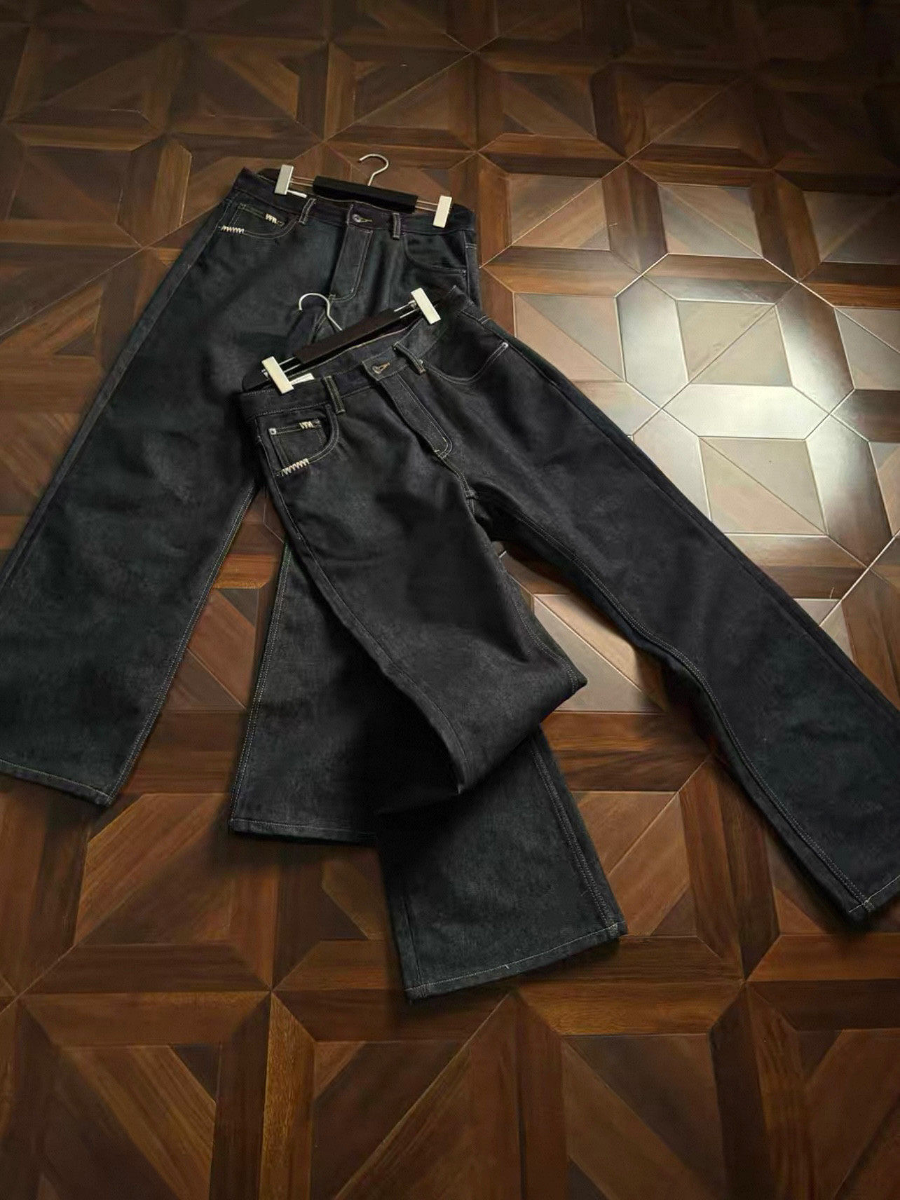 thumbnail for Oclin Hand-Stitched 13.5 oz Raw Denim 646 Flared Fit Color-Fast Jeans Unique Item Denim