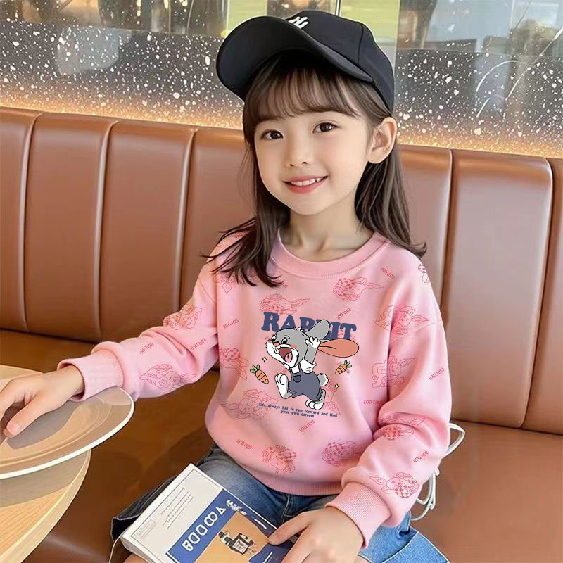 童装上衣长袖休闲风春秋季纯棉女孩套头中大女童卫衣洋气常规衣服