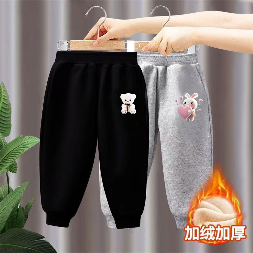 女童裤子秋冬季新款加绒儿童运动卫裤皮筋中大童装束脚长裤一体绒