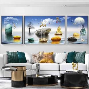 新中式 客厅装 饰画 简约沙发背景墙画挂画现代壁画大厅高端三联画