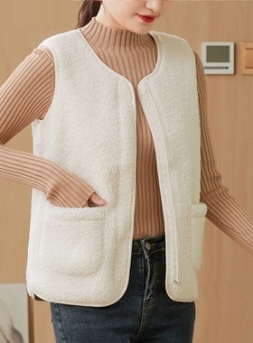 2024新款一体羊羔绒百搭马甲女韩版外搭秋冬时尚加厚加绒背心外套