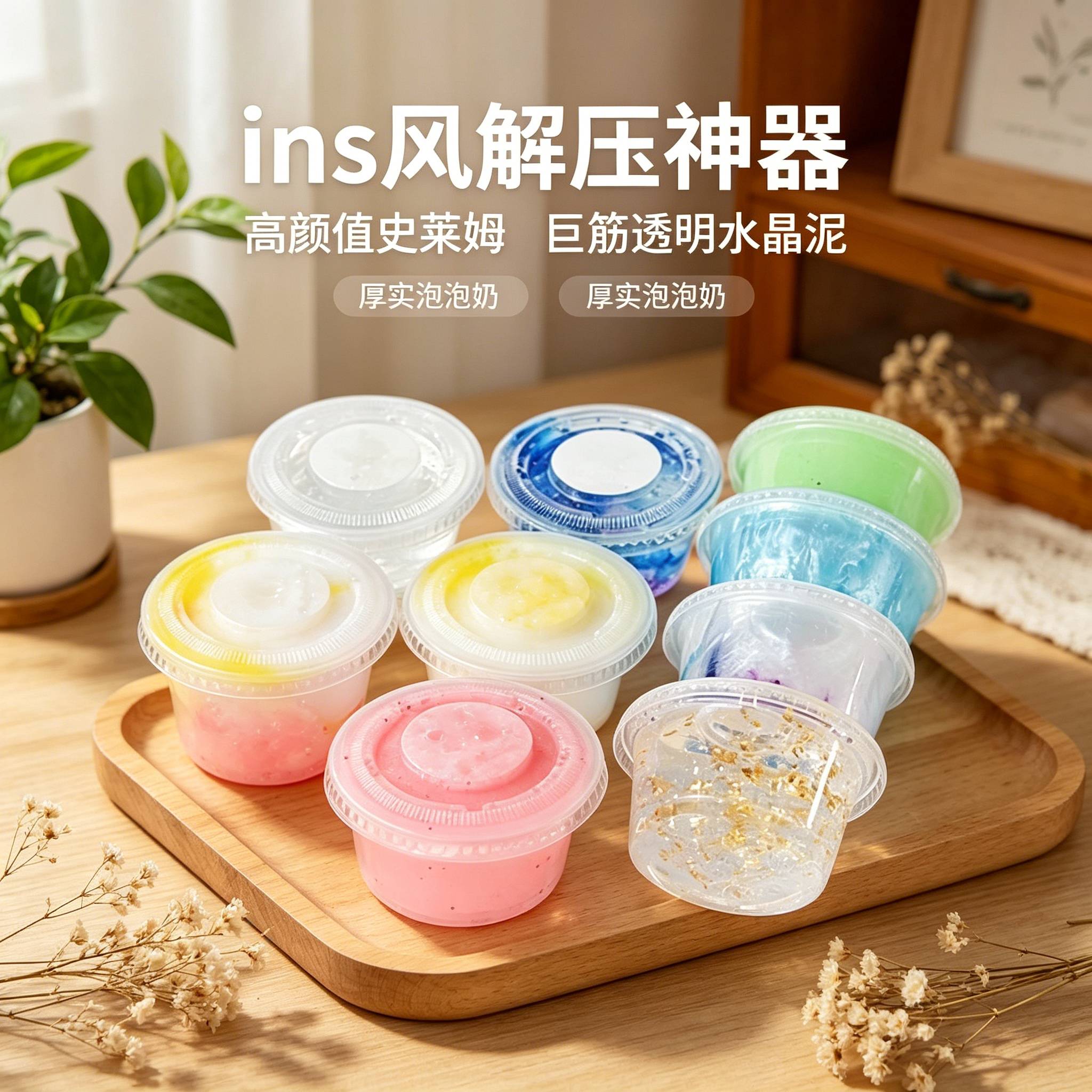 5毛钱起泡胶ins风解压玩具高颜值史莱姆巨筋透明水晶泥厚实泡泡奶
