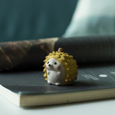 速发清一丨宜兴紫砂榴莲刺猬茶宠 手工陶瓷家居萌宠水果动物摆件