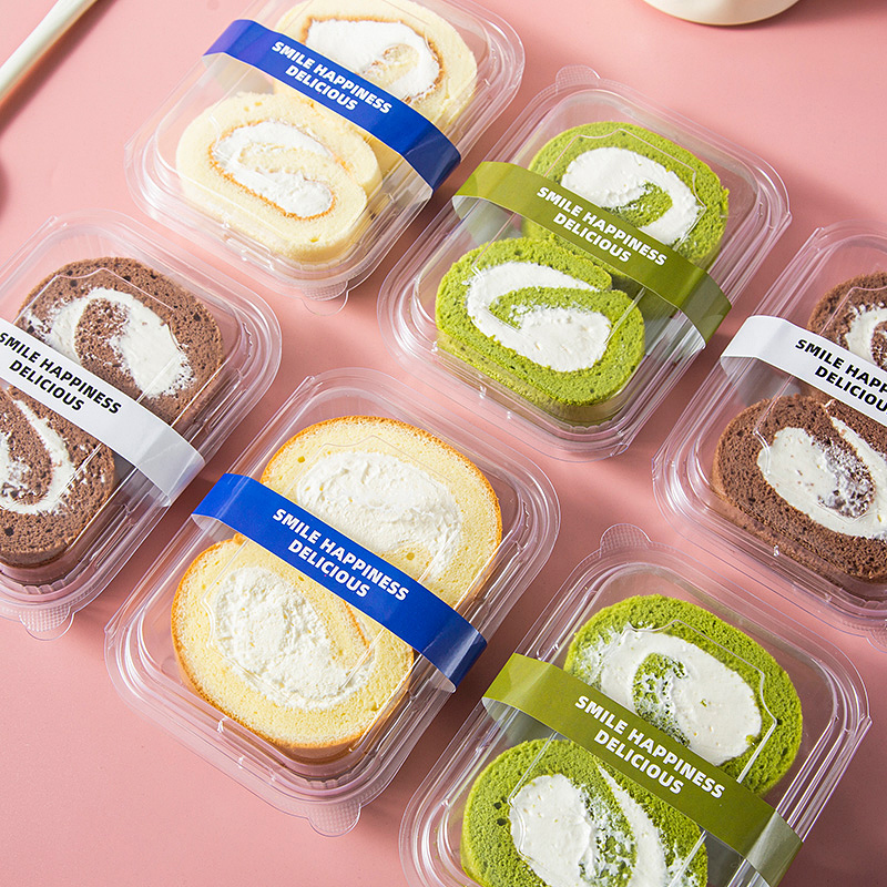 速发哈卷尼蛋糕卷包装盒丝皮红虎绒卷切角透明一次性切块打包盒子