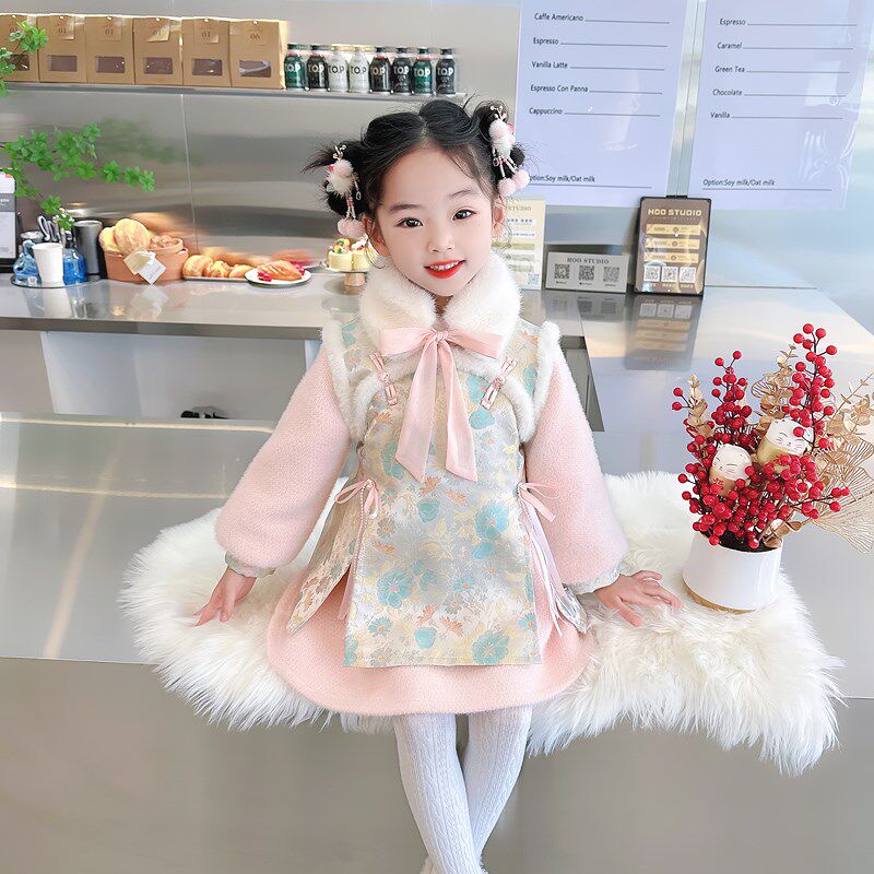 速发小童汉服裙子秋冬表2024新装小孩唐装季演服宝宝冬款公主裙