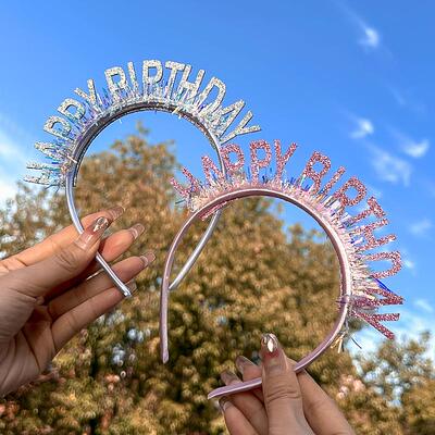 正宗Happybithday彩色闪亮发箍儿童头箍生日帽生日派对网红装扮装