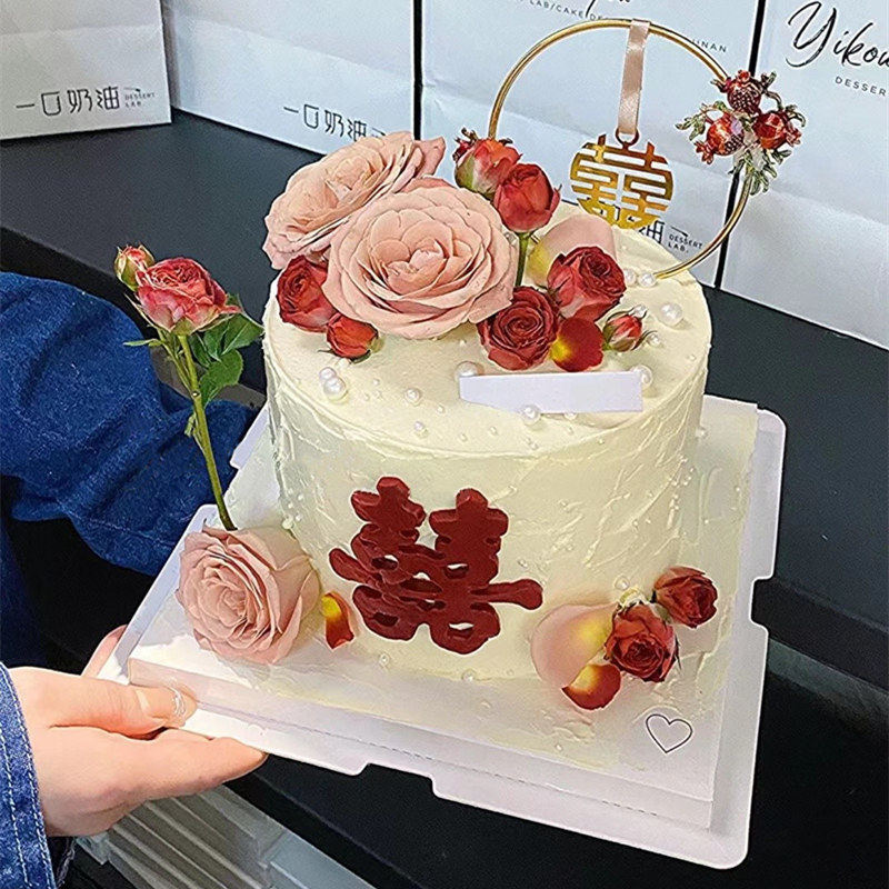 纪念日蛋糕情侣结婚订婚纪念日双喜甜品台网红仿真蛋糕模型摆件定