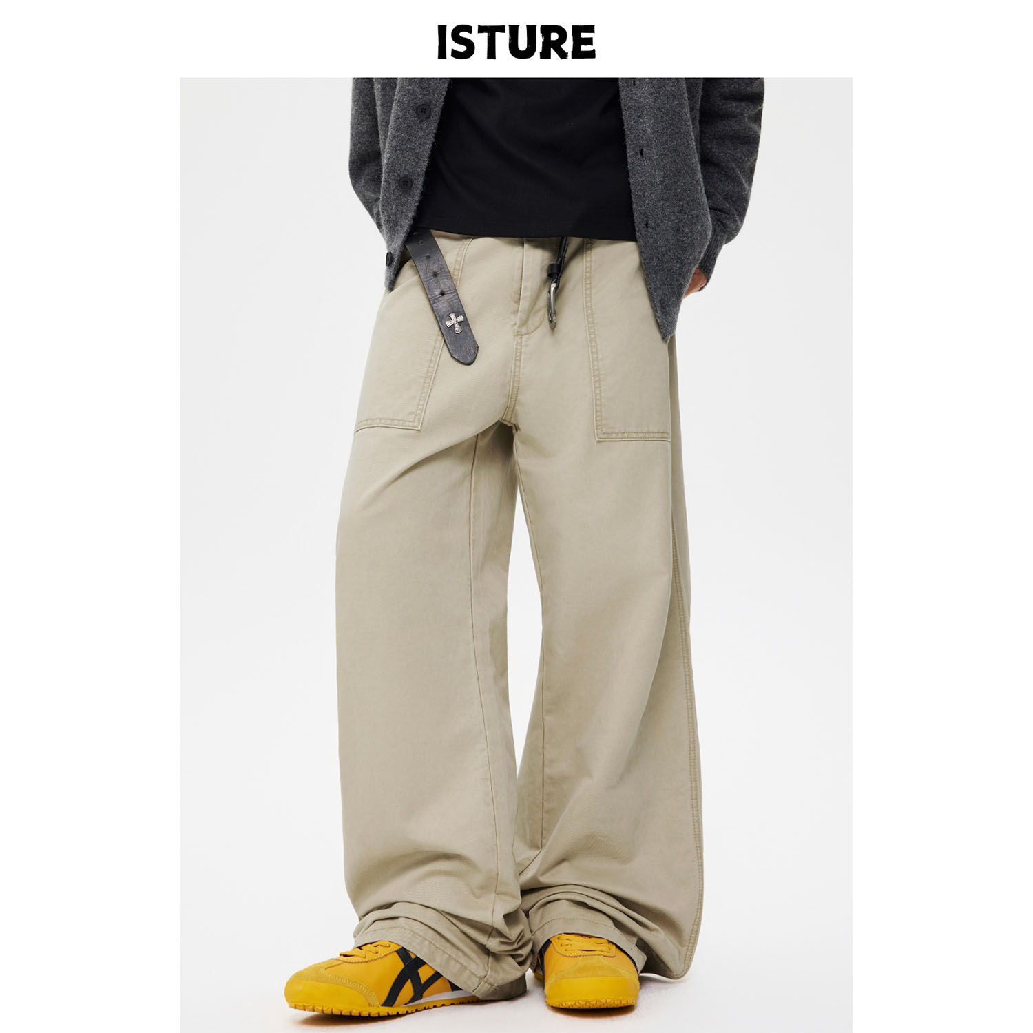 ISTURE美式cleanfit拼接大口袋工装裤男女宽松阔腿垂感百搭长裤子