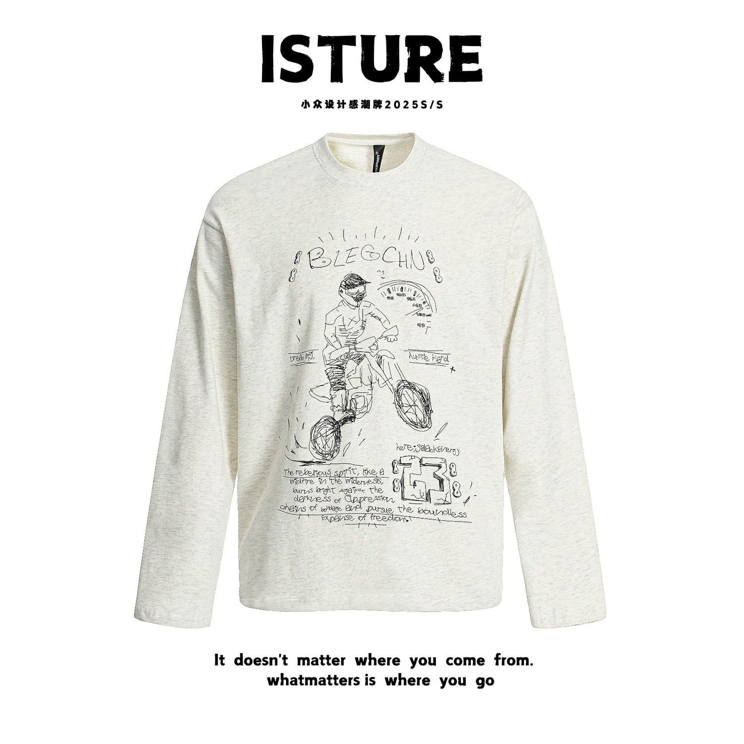 ISTURE美式复古卡通印花圆领长衣情侣简约宽松休闲长袖百搭打底衫