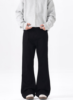 ISTURE 巴黎bootcut黑色微喇牛仔裤男女美式复古高街做旧显瘦长裤