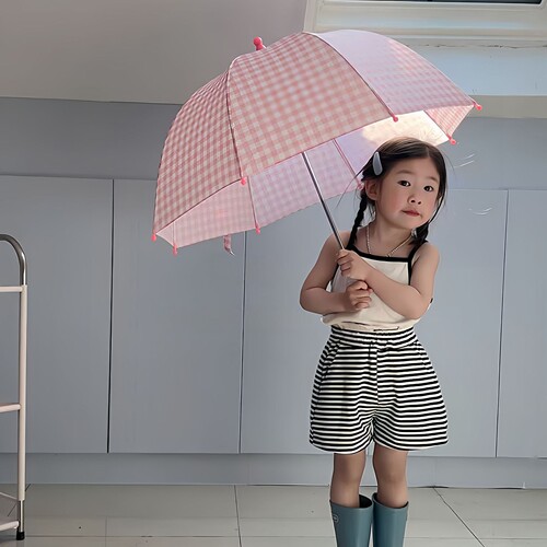 儿童雨伞可爱复古宫廷格子儿童加厚挡风雨伞宝宝可爱街拍透明雨伞