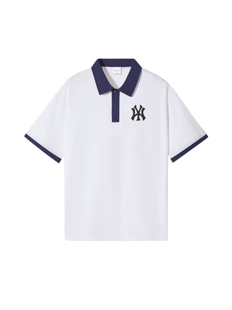 GUNYMLB OFFICIAL FASHION BRAND RETRO COUPLE LOOSE STITCHING POLO SHIRT WOMENS SUMMER NEW SHORT SLEEVE T-SHIRT MEN