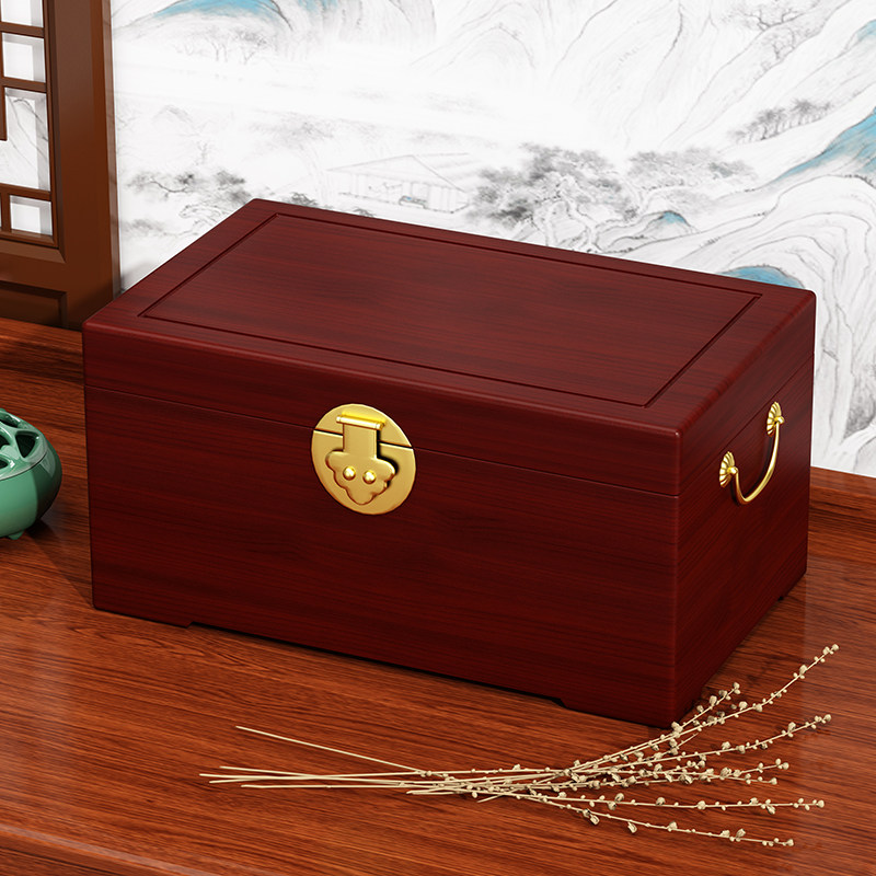 嫁妆箱子香樟木结婚陪嫁箱收纳储物字画 画箱婚嫁衣箱实木覆古木