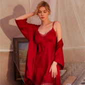 23新款 纯欲风火辣睡裙女士冰丝睡袍两件套新娘晨袍大码 家居服春夏