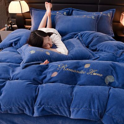 A类母婴级牛奶绒四件套宝宝绒轻奢刺绣加厚婴儿绒床单笠被套枕套3