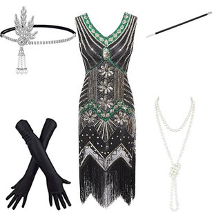 外贸女1920s盖茨比舞会亮片流苏裙套装宴会派对连衣裙晚礼服女装