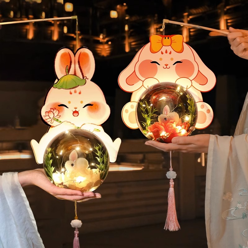 速发0年灯装手提花灯2新2新款小兔子灯手工儿童古风笼饰户外宫灯