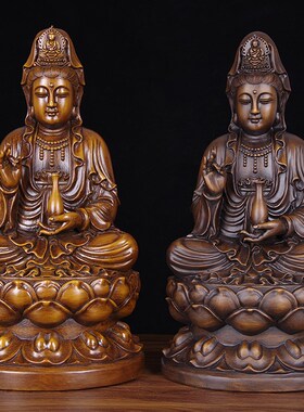 速发实木观音菩萨摆件招财保平安坐莲观世音神像家用供奉南海观音