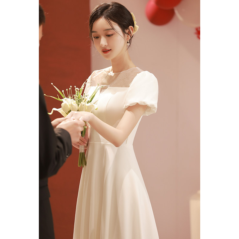 速发白色小时礼服平晚可穿订婚生衣裙连日轻婚纱领证登记小白裙