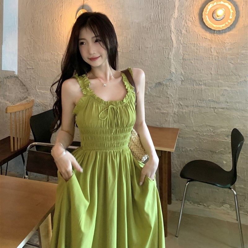 速发大码法式气质抹胸性感裙子长裙微遮肚吊带玫红色连衣裙