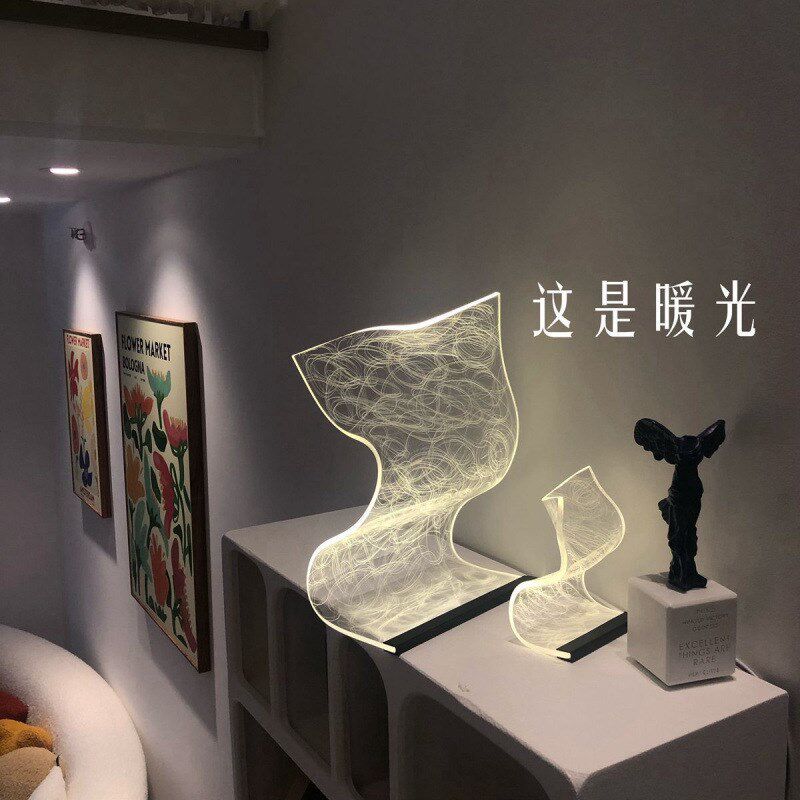 速发高夜值亚克意流光灯创力台灯卧室床头灯氛围感小颜灯宿舍灯风