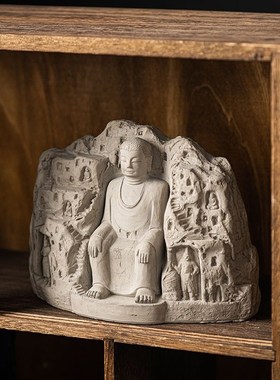 速发禅意乐山大佛佛水泥像摆件家居客厅玄关办公室装饰品鱼缸造景