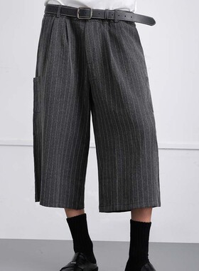 【第二件半价】Outedge竖条纹阔腿直筒休闲复古极简七分裤