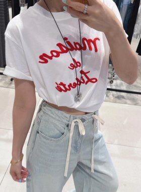 正品2026夏季新品字母锁链毛巾刺绣短袖T恤宽松女上衣MBF2TEET049
