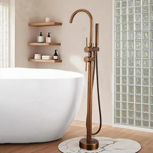 金耐雅全铜彷古冷热落地式浴缸水龙头缸边立式木桶立柱盆淋浴套件