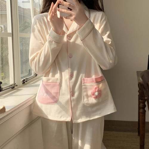 新款睡衣女春秋季长袖高级感针织棉薄款简约少女可外穿家居服套装